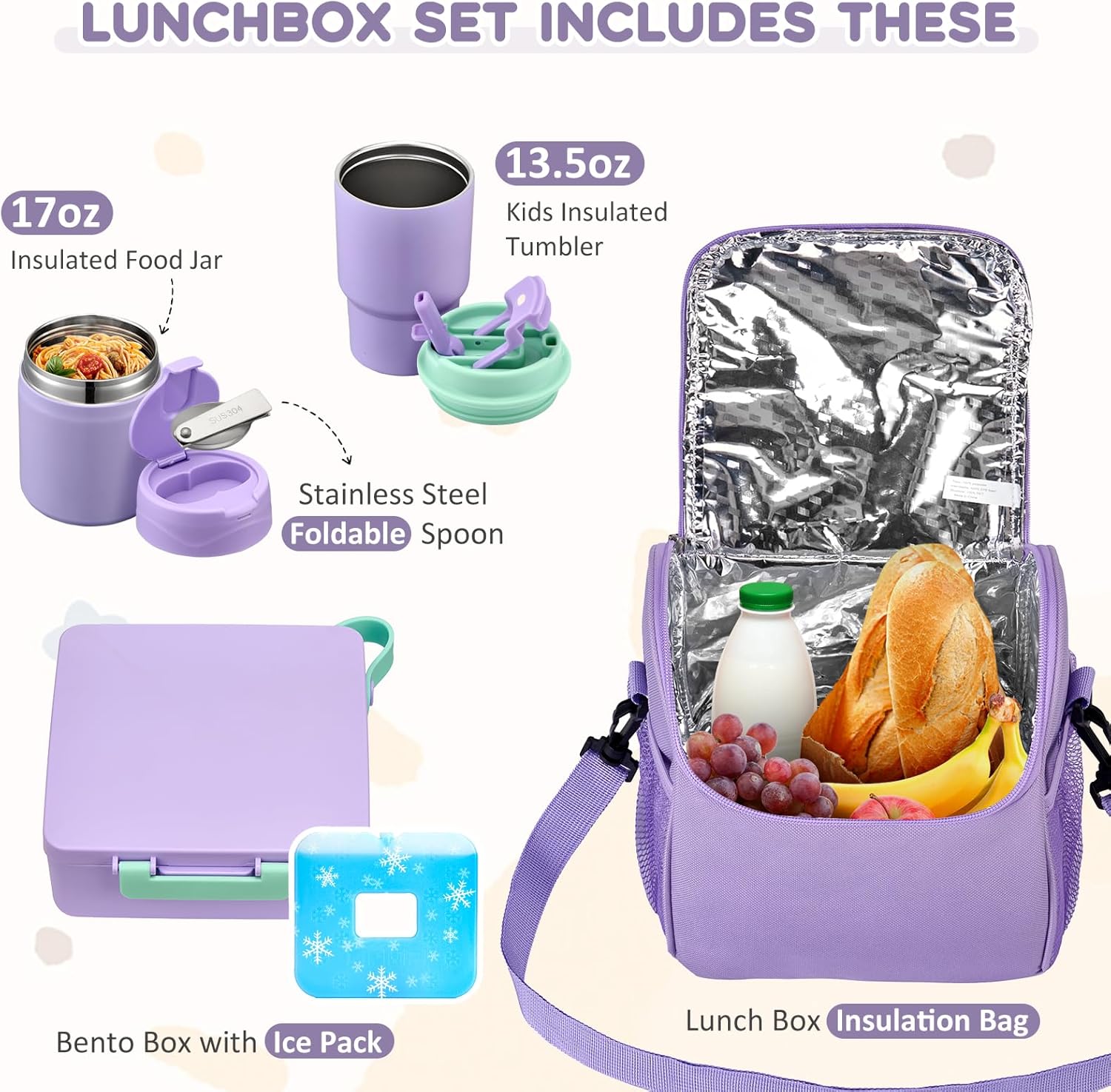 Purple 4-Piece Lunch Set with 17 oz Food Jar