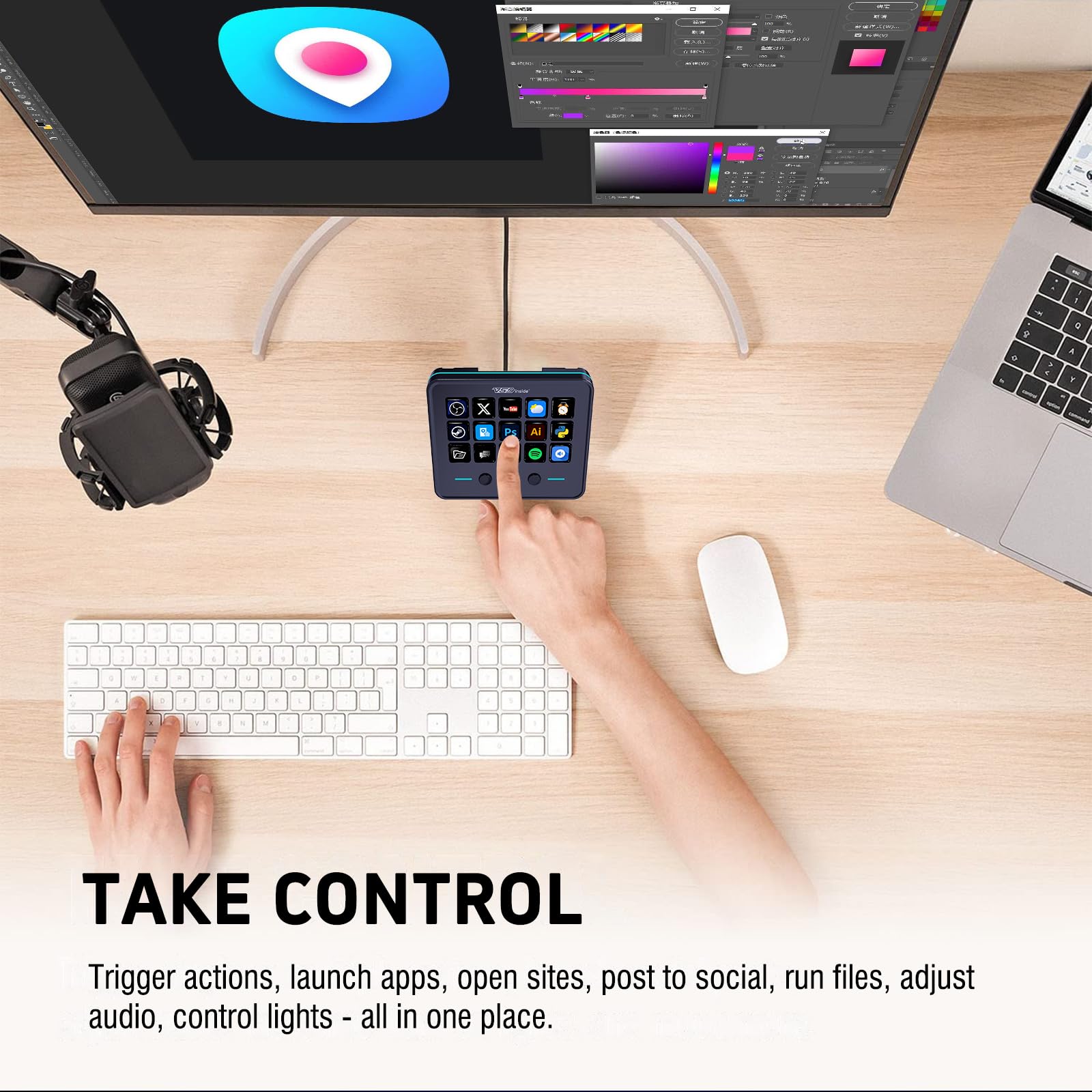 VSDinside 18-Key Programmable Macro Keypad Stream Controller with LCD Visual Keys & RGB Ring for Gaming, Streaming and Workflow Control