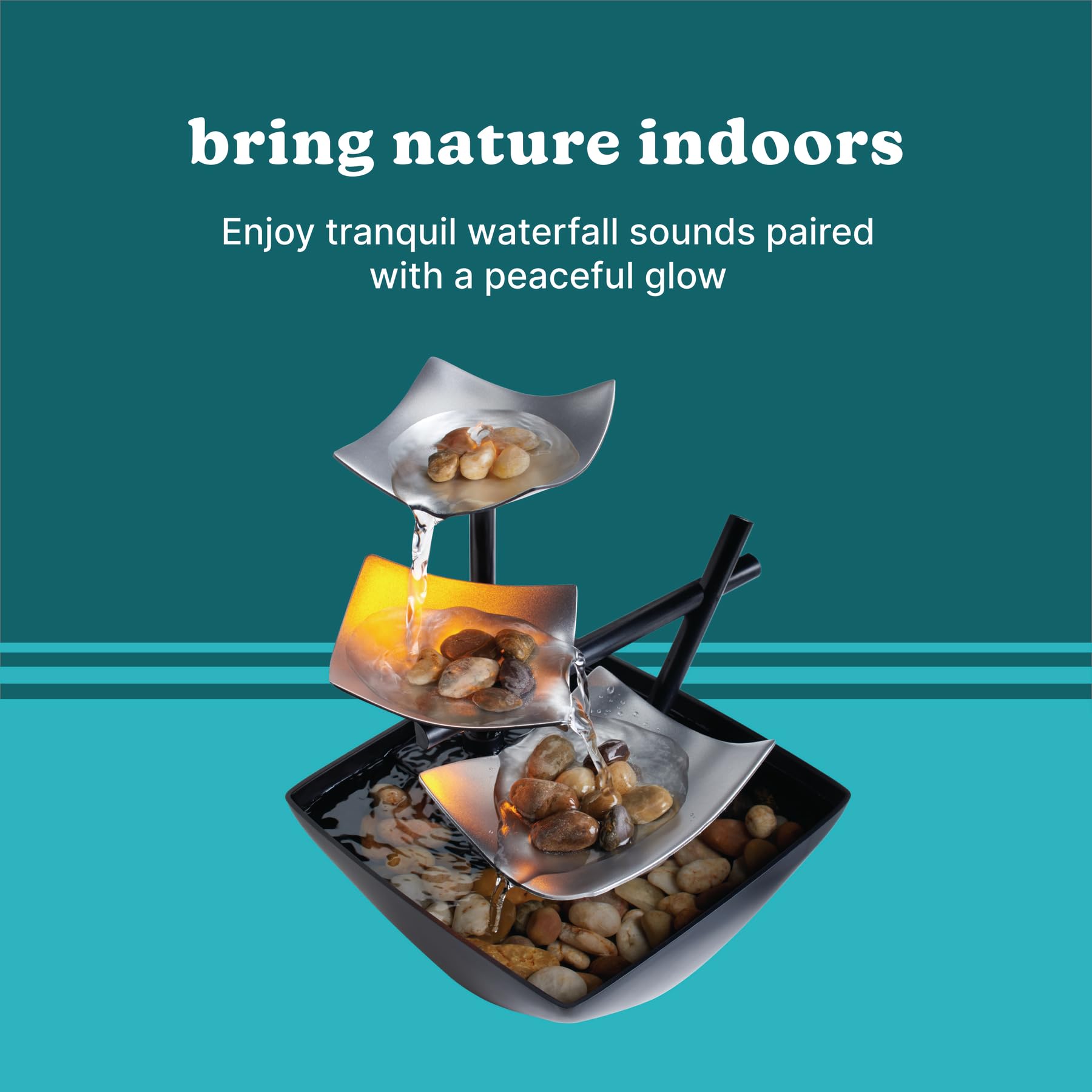Homedics Tabletop Water Fountain Zen Relaxation Indoor Decor with Soothing Sound LED Light Black