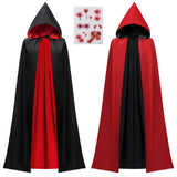 Unisex Vampire Cape with Hood – Reversible Black & Red Dracula Cloak with Tattoo Scar (One Size)