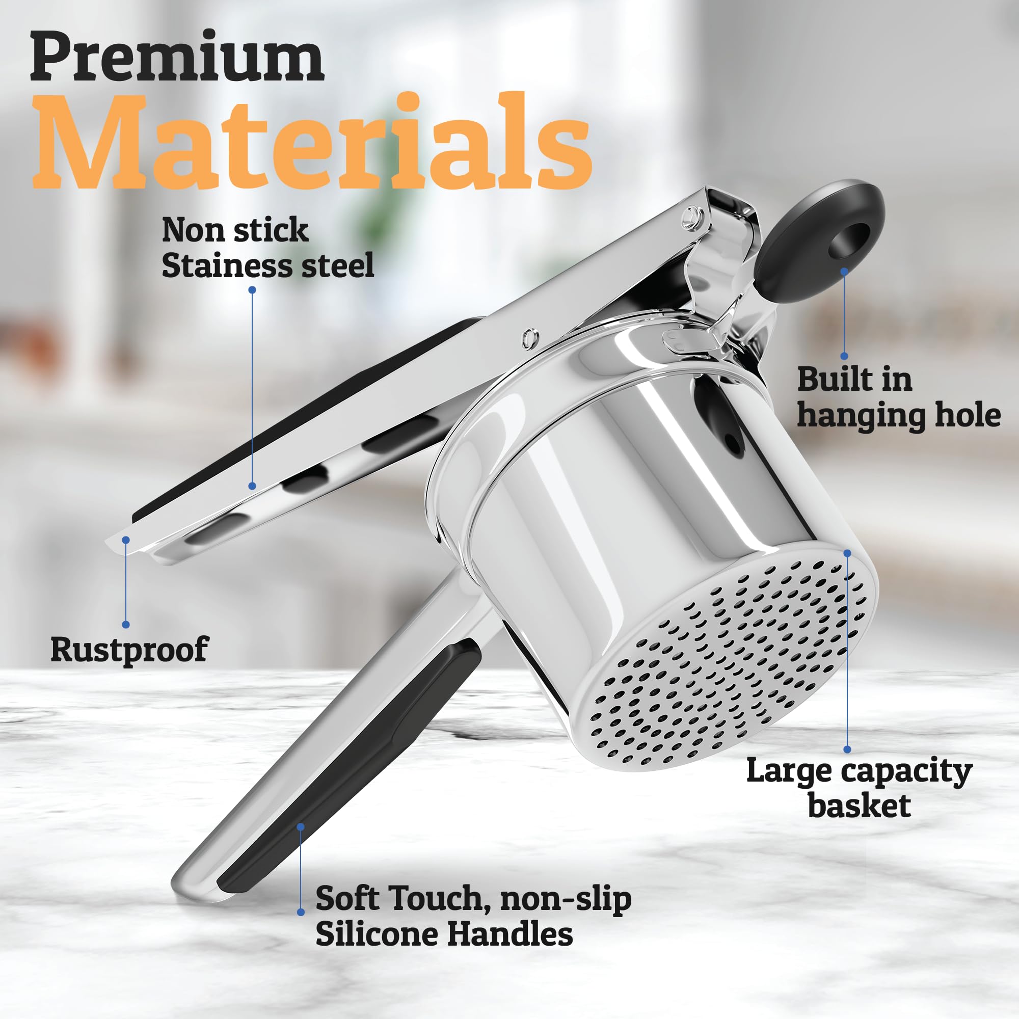 Heavy-Duty Potato Ricer & Masher – Large Basket, Non-Slip Handles, Dishwasher Safe