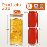 HD Clear Medium Glass Jars with Bamboo Lids – 8-Piece Borosilicate Pantry Storage Set (28 oz)