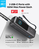 25,000mAh Power Bank with Triple 100W USB-C Ports – Fast Charging Portable Charger with Built-In Cables for Travel & Laptops