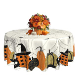 Halloween Round Tablecloth – Black Pumpkin Skull Polyester Cover for Dining & Party Decor (20"–47")