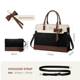 LOVEVOOK Laptop Tote Bag for Women – Waterproof Leather Work Bag with Stanley Cup Holder, 15.6” Laptop Compartment & Shoulder Strap (Black/White/Brown)