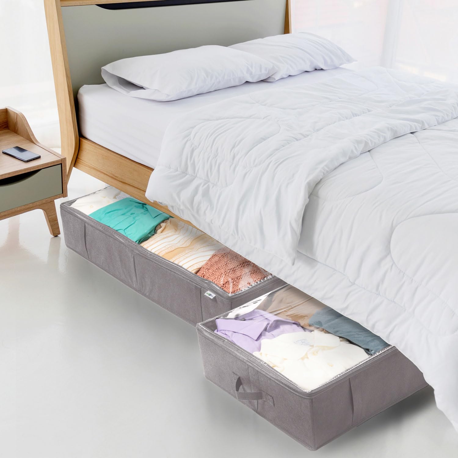 Under Bed Storage Containers (4-Pack) – Large Capacity Fabric Bins with Clear Lids for Clothes, Bedding & Closet Organization