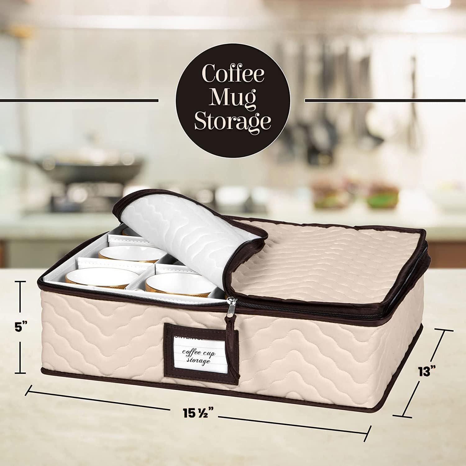 Quilted China Storage Container Set – 5-Piece Dinnerware & Glassware Protection Organizer (12 Place Settings)