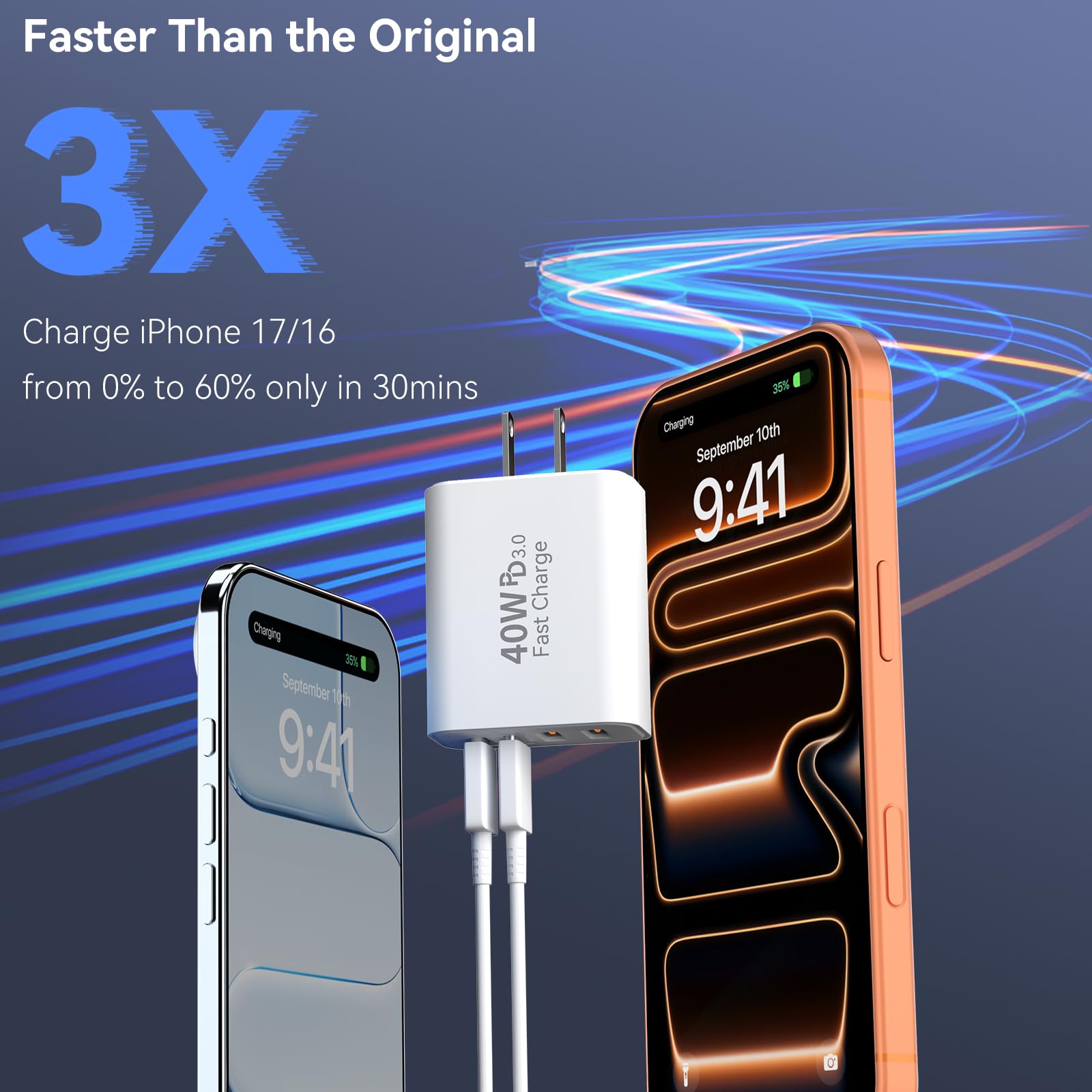 40W 4-Port USB Wall Charger – Fast Charging USB-C & USB-A Power Adapter (2 Pack)