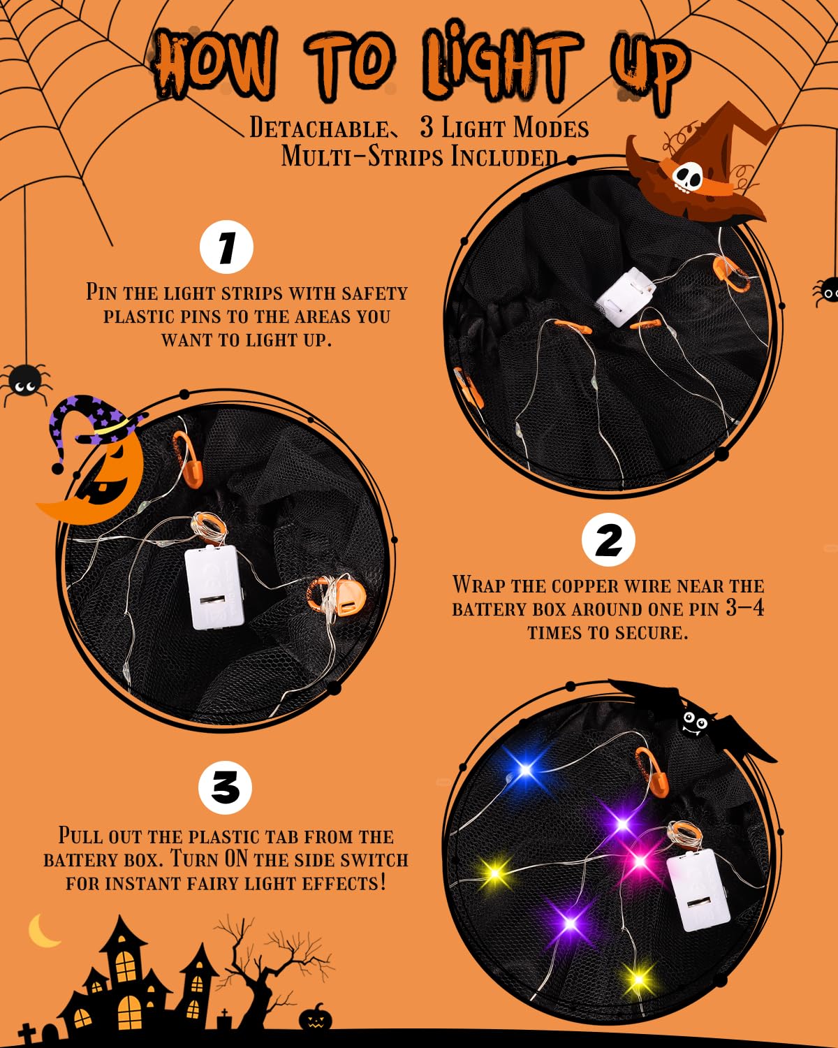 Kids Butterfly Fairy Costume with LED Wings – 6-Piece Set Includes Tutu Dress, Wand, Headband, Mask, and Candy Bag for Halloween & Parties (Ages 4–11)