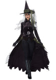 Black Gothic Witch Costume – Layered Velour Jacket & Overskirt with Hat & Belt for Women 🖤✨🧙‍♀️