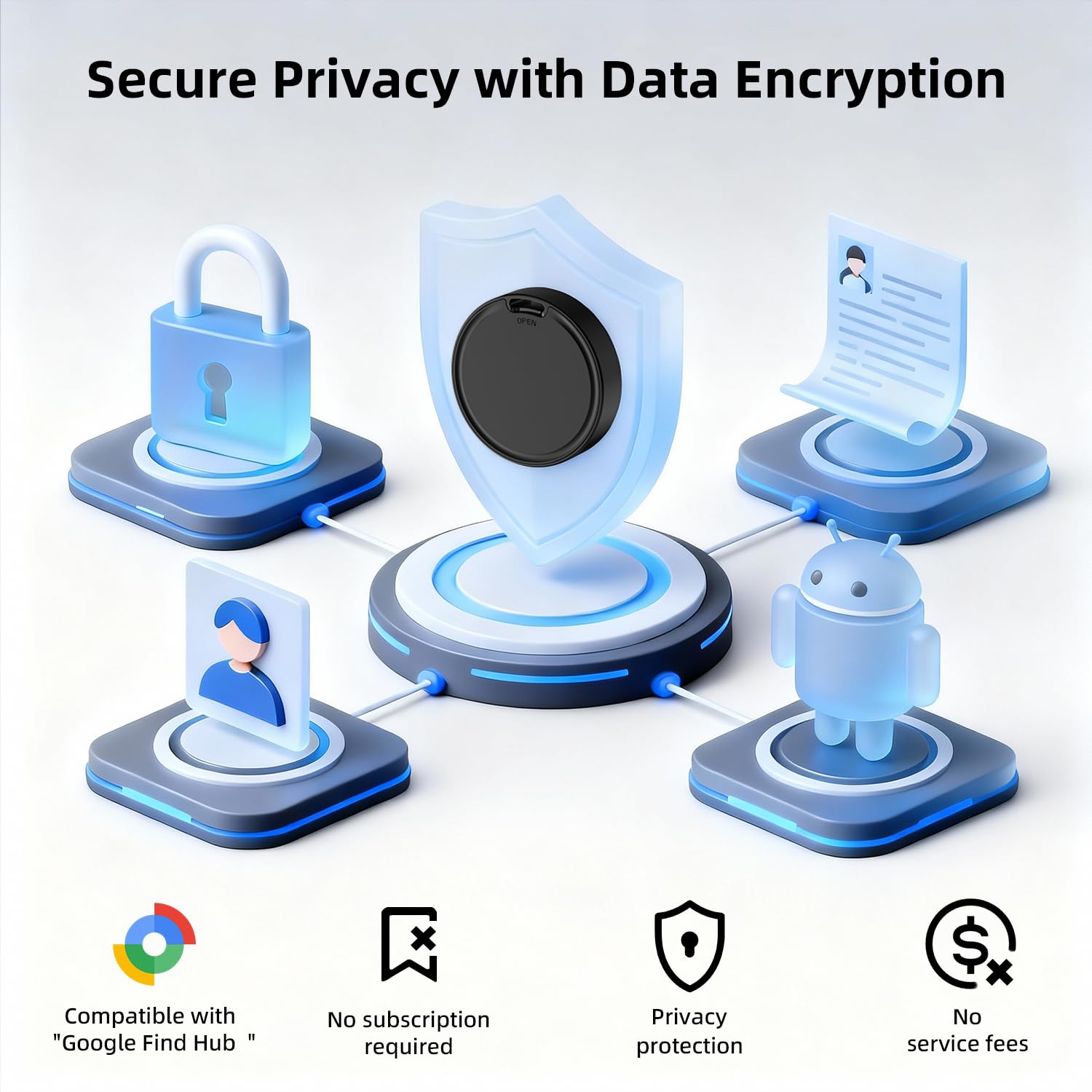 Android Bluetooth Smart Tracker Tag, Find Hub Compatible Item Locator with 100dB Alarm and Replaceable Battery