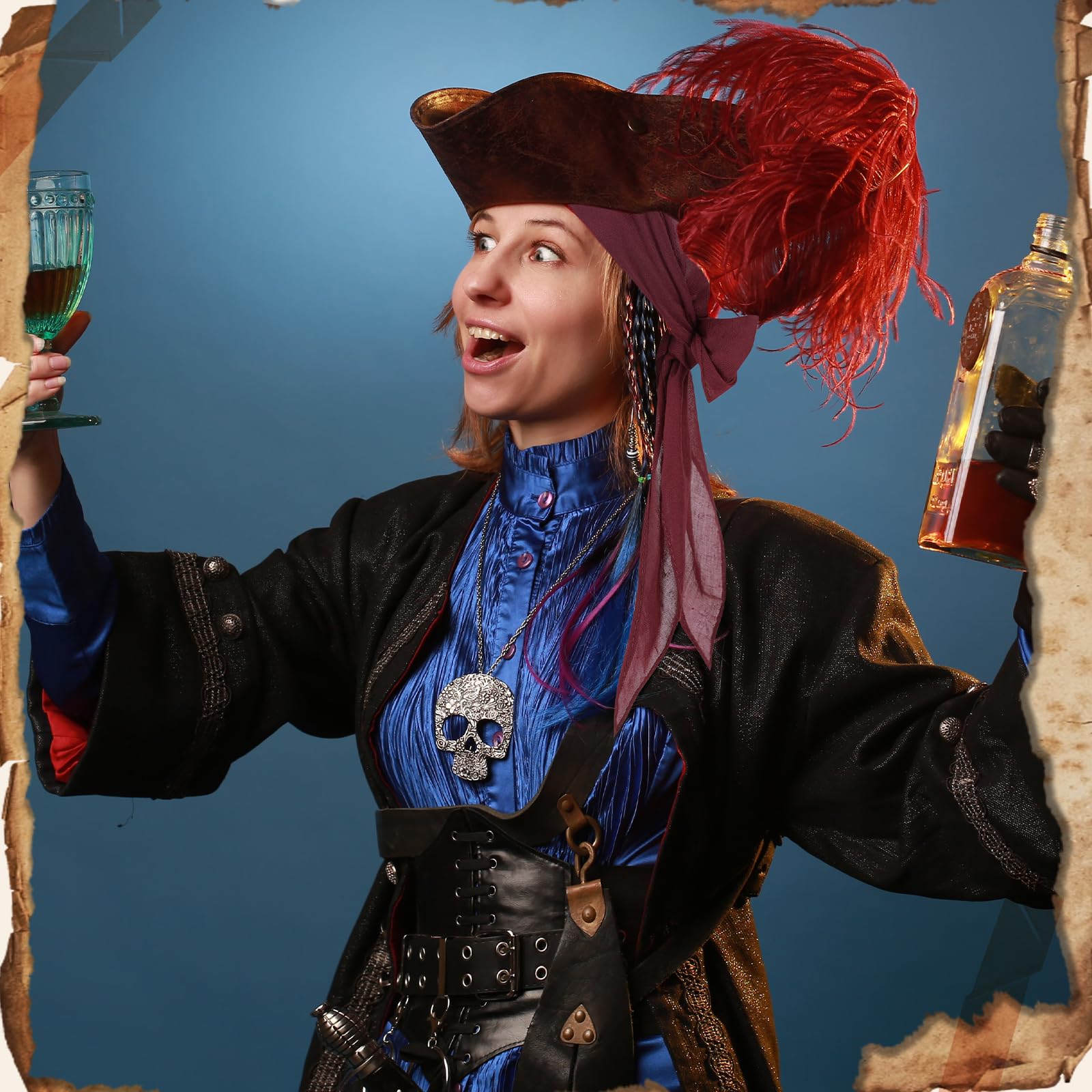 2PCS Wine Red Pirate Bandana & Sash Set – Polyester Halloween Costume Accessory for Men & Women