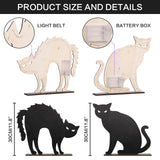 2PCS Halloween Black Cat Wooden Decorations with Purple LED Lights – Spooky Tabletop Décor for Indoor & Outdoor Displays