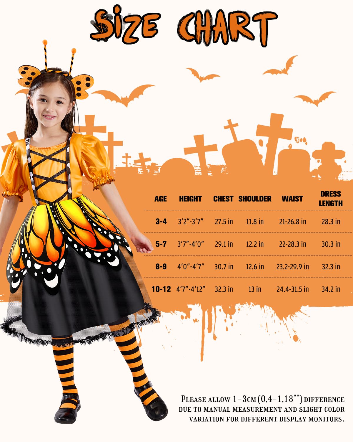 Kids Butterfly Fairy Costume with LED Wings – 6-Piece Set Includes Tutu Dress, Wand, Headband, Mask, and Candy Bag for Halloween & Parties (Ages 4–11)