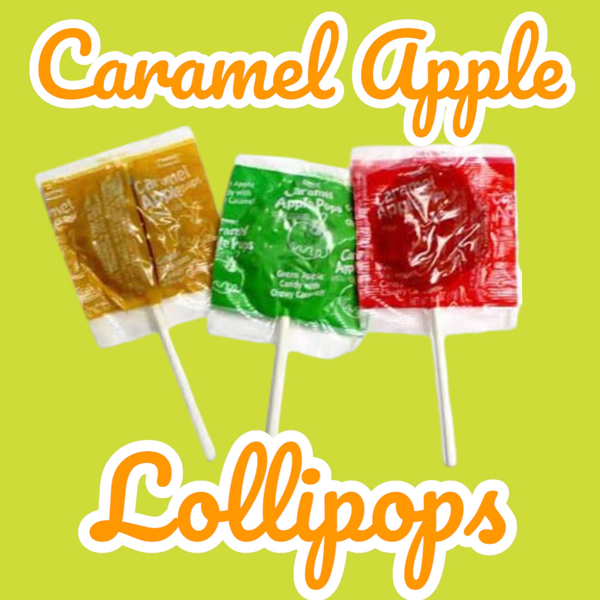 Caramel Apple Pops Variety Pack – Assorted Green Apple, Golden Delicious & Red Macintosh Flavors – Individually Wrapped Halloween Lollipops