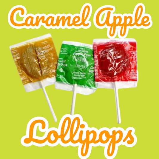 Caramel Apple Pops Variety Pack – Assorted Green Apple, Golden Delicious & Red Macintosh Flavors – Individually Wrapped Halloween Lollipops