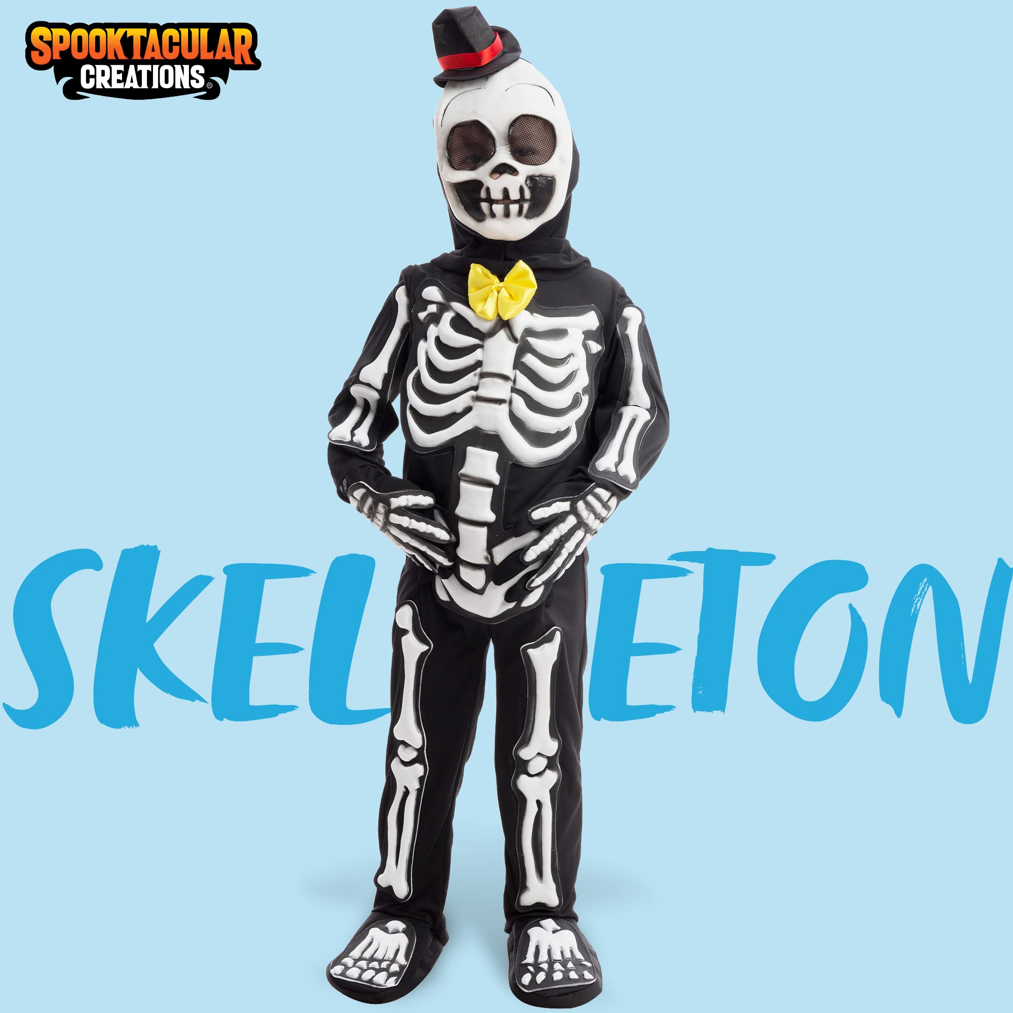 Kids Glow-in-the-Dark Skeleton Costume – Black Skull Jumpsuit with Mask & Gloves 💀✨