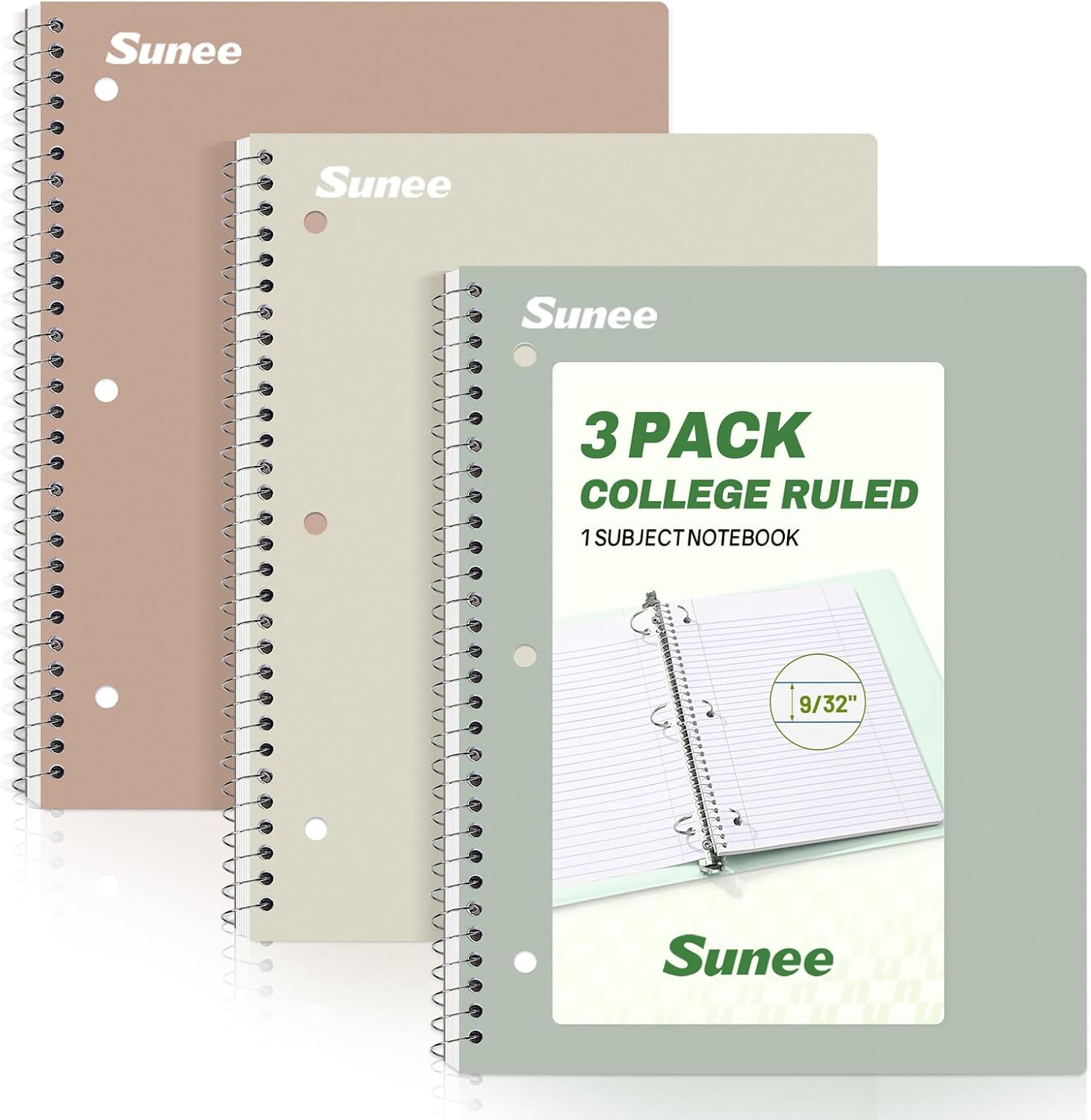 3-Pack Aesthetic College Ruled Spiral Notebooks