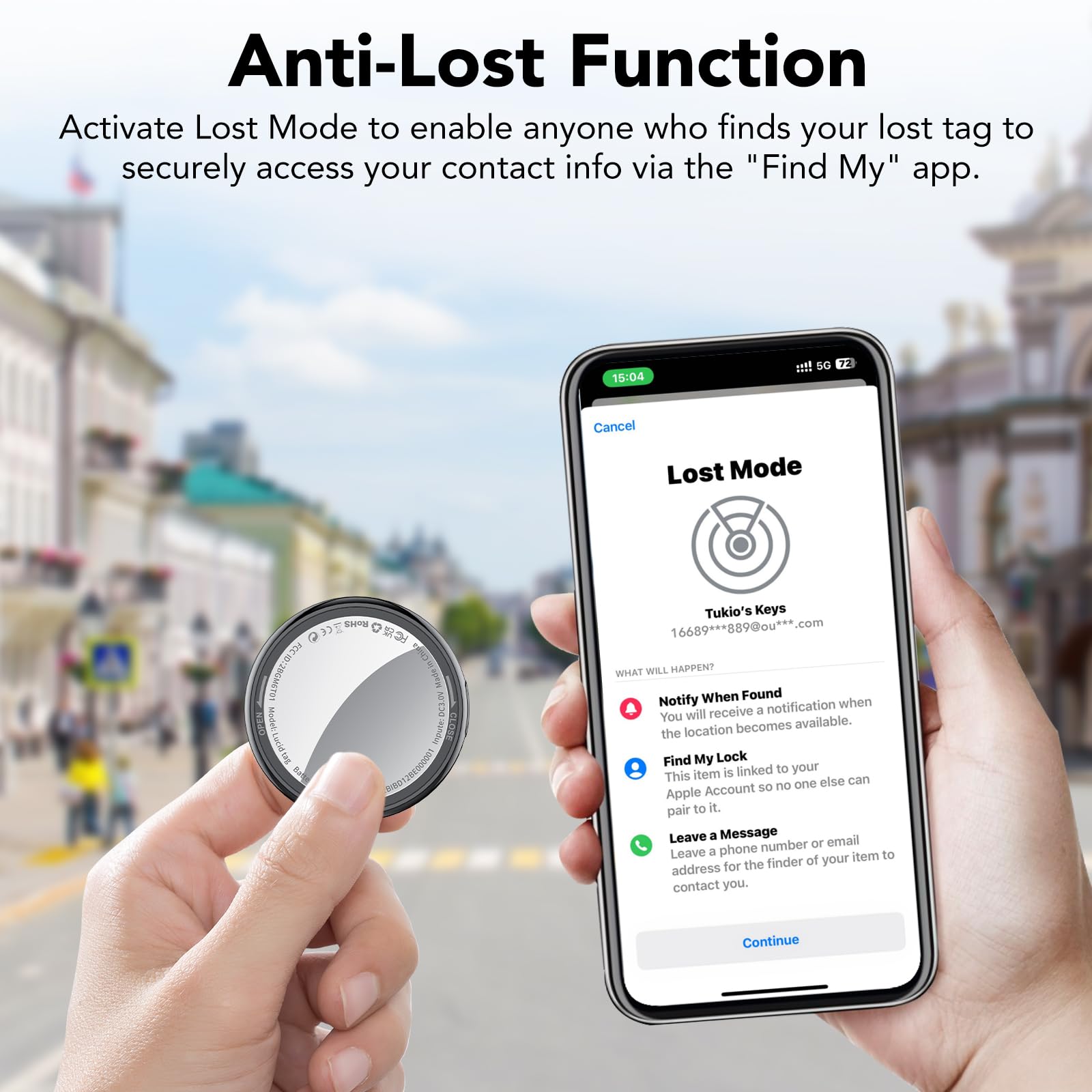 Tukio Bluetooth Tracker Tag 4 Pack, Apple Find My Compatible Item Locator, IP67 Waterproof Smart Key Finder with Loud Alert and Replaceable Battery