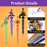 Halloween Beadable Pens Set 🎃 – 8 DIY Ballpoint Pens with Pumpkin, Ghost & Witch Beads (Green, Black, Purple, Orange)
