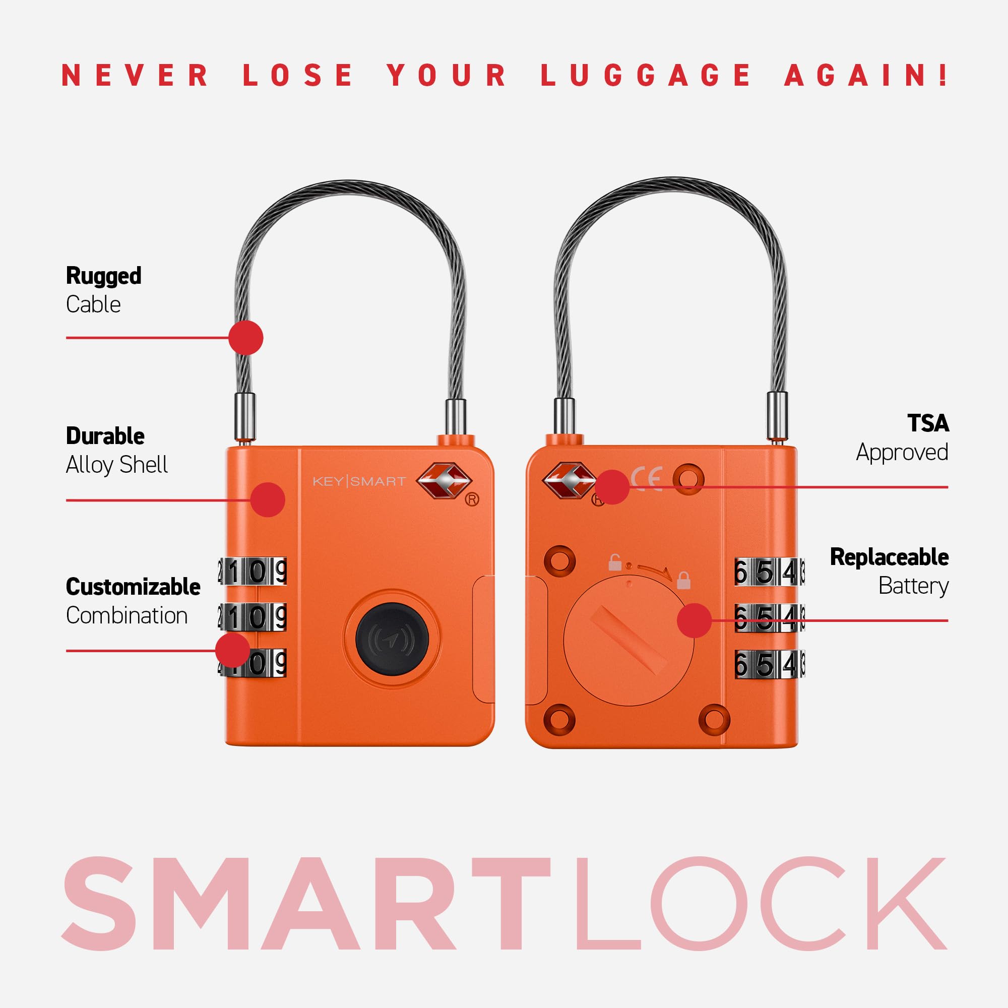 Apple Find My Compatible Smart TSA Luggage Lock with Bluetooth Tracking, Water-Resistant Travel Padlock