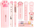 Pink Cat Paw 10-Piece Stationery and Desk Tool Set