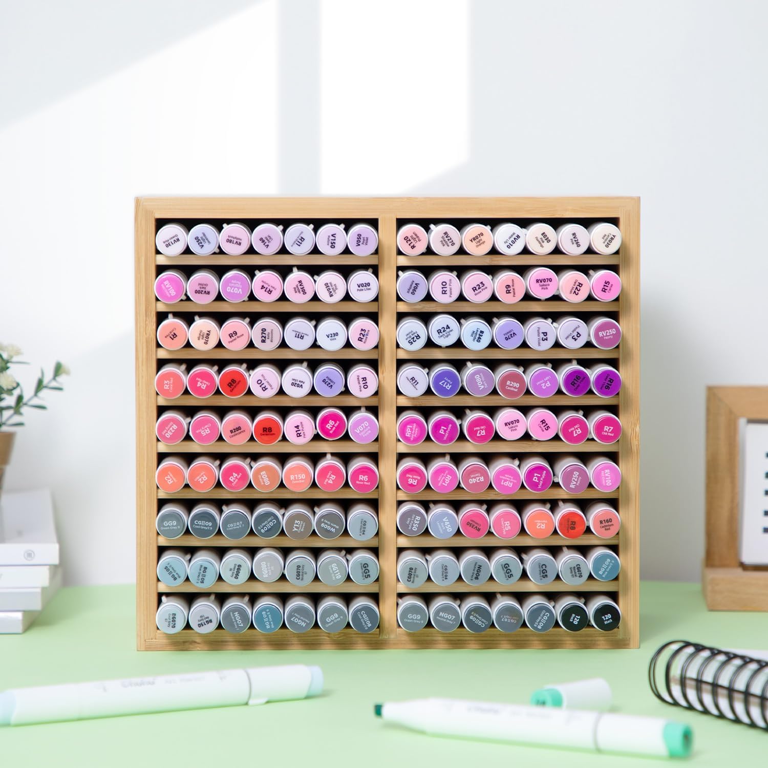 126-Marker Bamboo Desktop Organizer with 18 Compartments