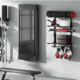 Crostice Wall-Mounted Home Gym Storage Shelf – Adjustable Fitness Equipment Organizer with Shelves, Hooks & Yoga Mat Holder (Black)