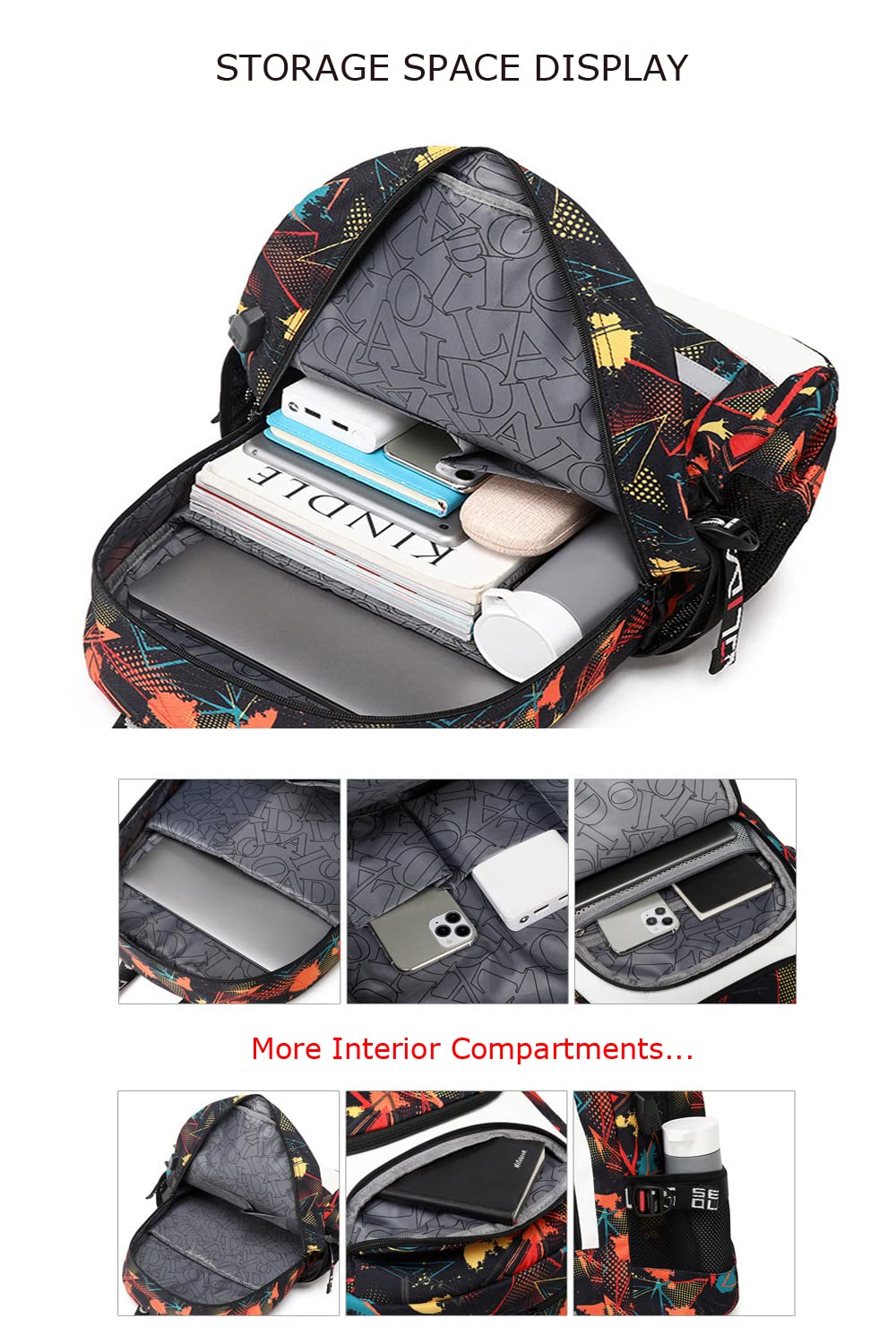 American Football Player Graphic Backpack with Reflective Strip and Laptop Compartment