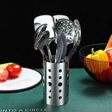 13-Piece Stainless Steel Kitchen Utensil Set with Mirror Finish & Holder – Silver