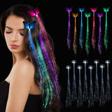 15-Pack Multicolor LED Hair Extension Clips – Fiber Optic Light-Up Braids with Heart & Butterfly Clips for Parties & Festivals
