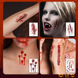 White Vampire Fangs & Scar Stickers Set – 9 Pairs Resin Teeth with Adhesive & 3 Sizes (15mm, 17mm, 19mm)