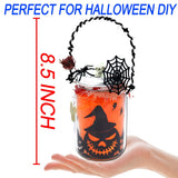 Halloween DIY Lantern Jar Craft Kit – 4 Mason Jars with Multicolor LED Lights & Spooky Silhouettes (Pumpkin, Witch, Cemetery, Ghost)
