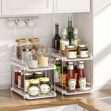 DELAMU 2-Tier Stackable Under Sink Organizer (2-Pack) – Pull-Out Acrylic Cabinet Storage with Adjustable Dividers (White)