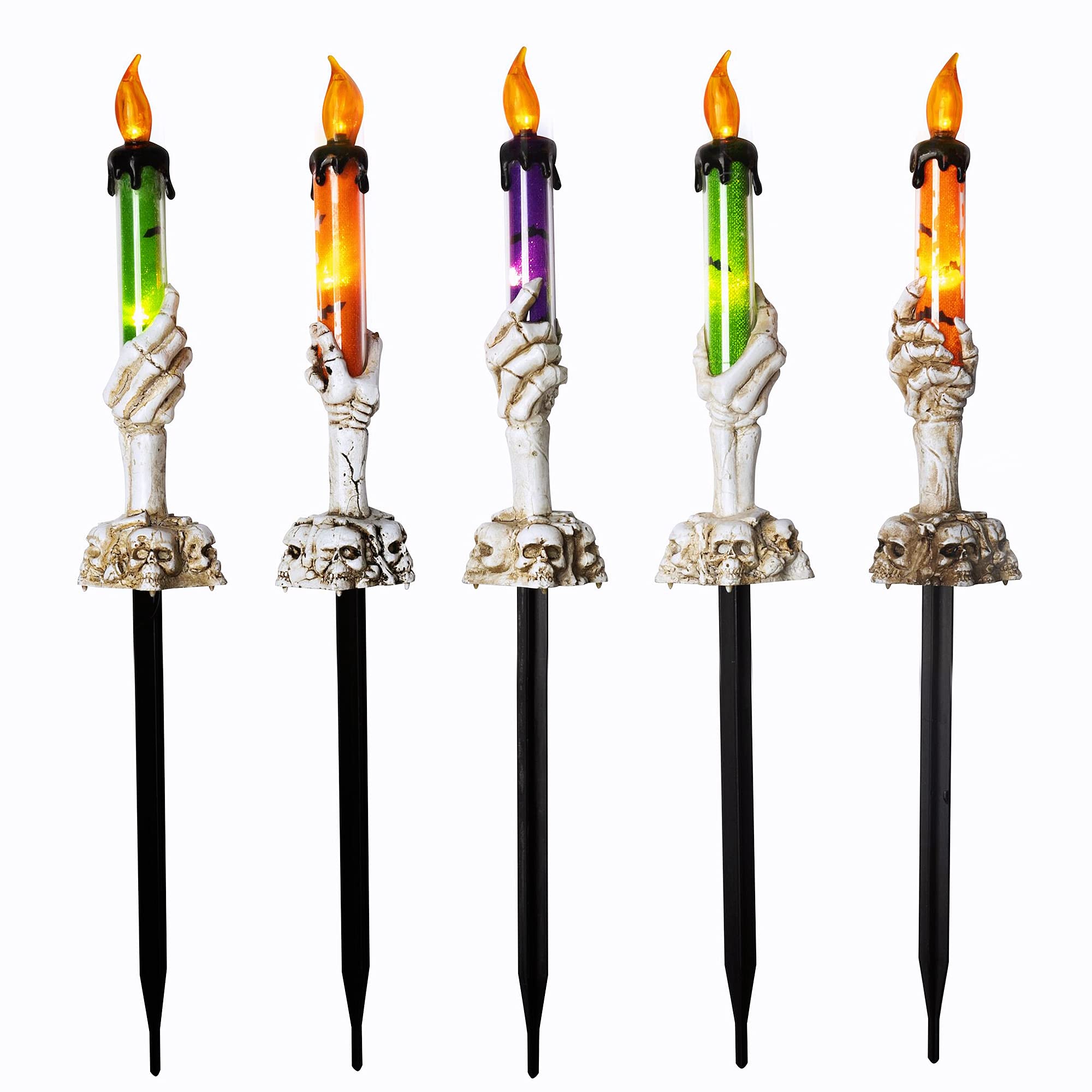 Halloween Skeleton Hand Candle Lights – Battery Operated Garden & Tabletop Decorations with Timer (Black, 2-Pack)