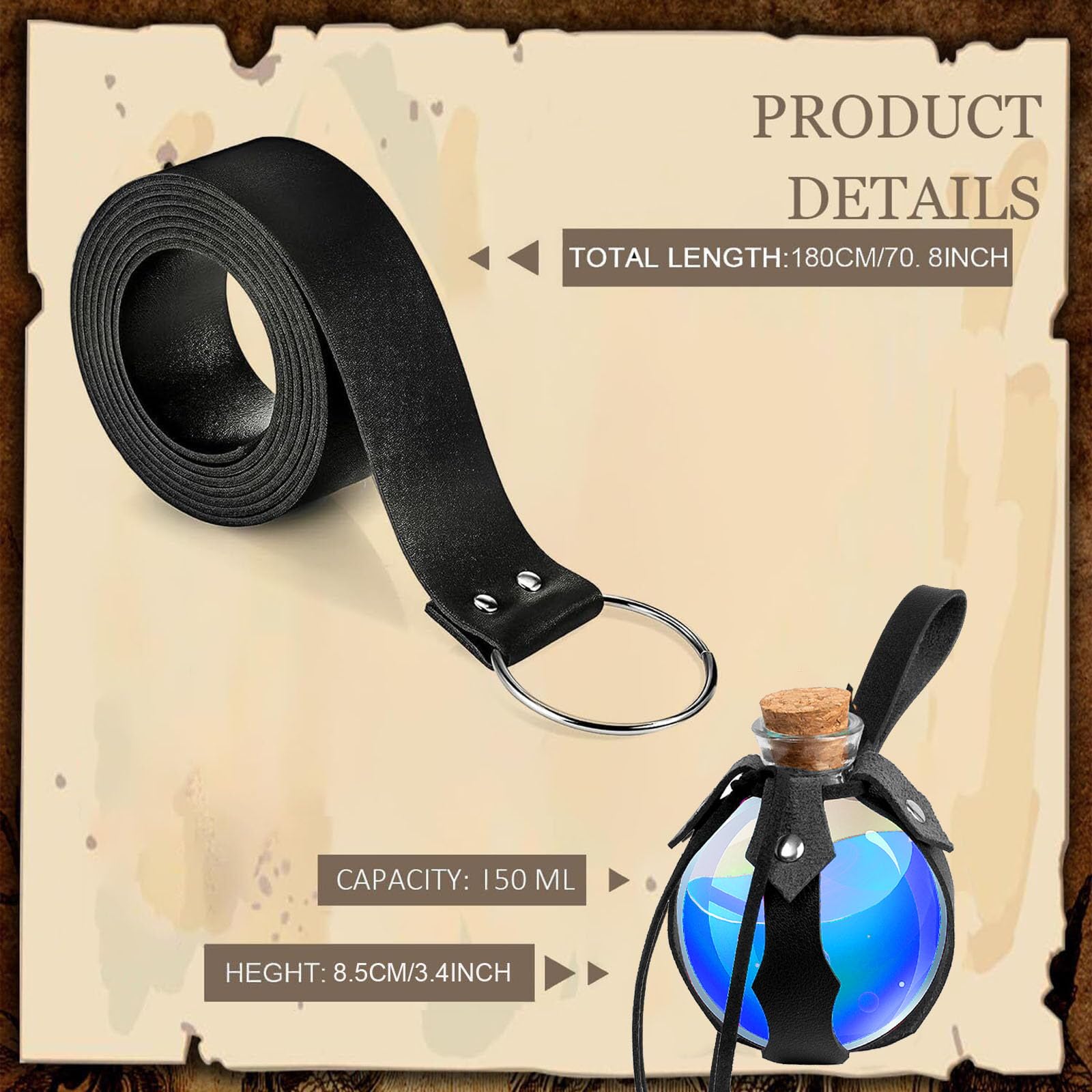 Renaissance Belt Pouch & Magic Potion Bottle Set – Medieval Leather Belt with Coin Purse & Keyring ⚔️✨