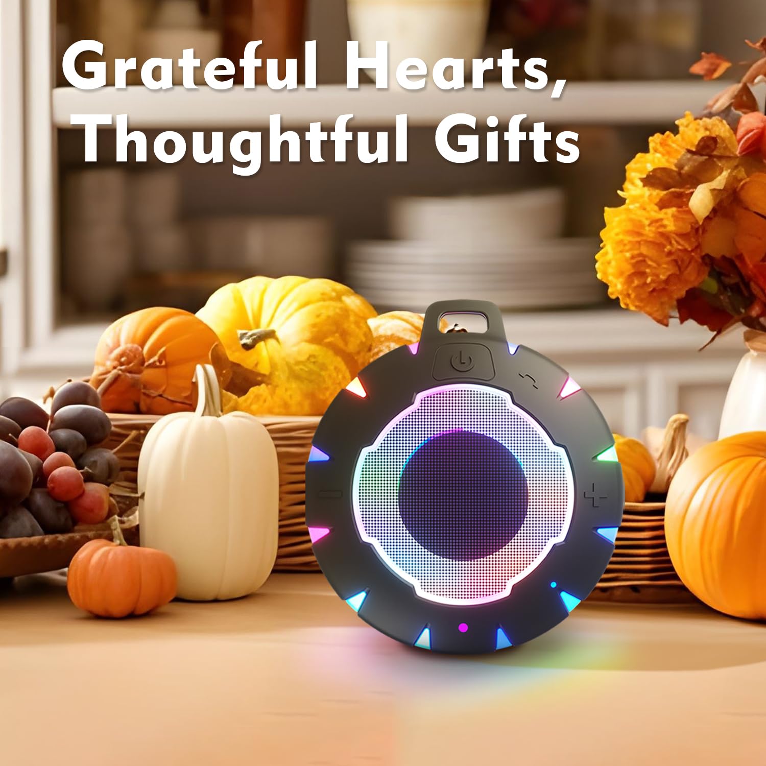 IPX7 Waterproof Bluetooth Speaker with LED Lights – Portable Shower & Outdoor Wireless Speaker with Carabiner for Beach, Camping & Travel