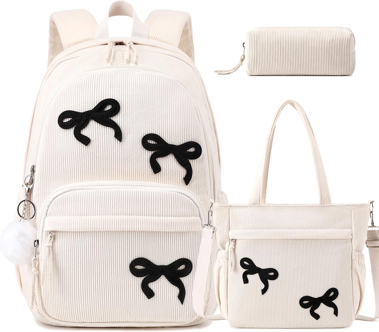 Black Star Corduroy 3-Piece School Backpack Set