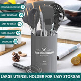 15-Piece Premium Silicone Kitchen Utensil Set with Stainless Steel Handles & Holder – Gray