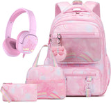 Rainbow Butterfly Backpack for Girls with Lunch Bag & Pencil Case Set, Kids School Backpack for Kindergarten, Elementary & Middle School Students