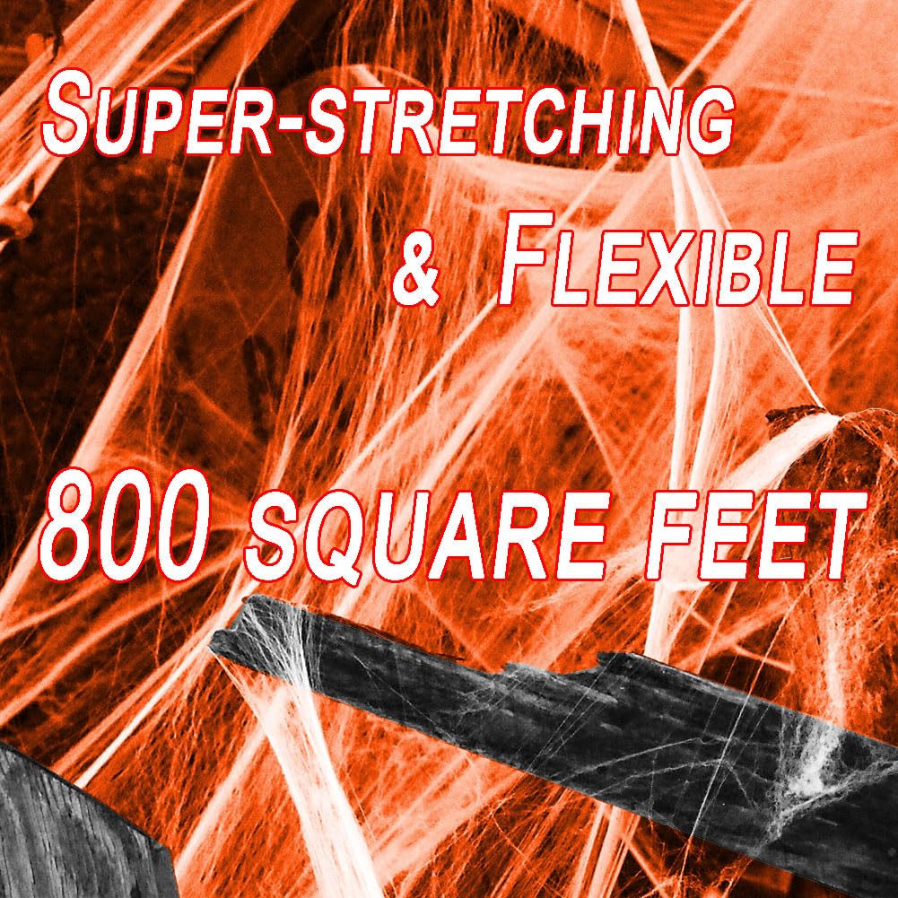 Halloween Orange Spider Web with Glow-in-the-Dark Effect – 250g Web + 37 Spiders + 2 Black Lights