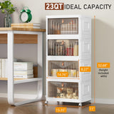 4-Tier Modular Storage Bins with Lids & Wheels – 23QT Foldable Plastic Organizer Drawers, White