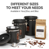 Stainless Steel Coffee Canister with Date Tracker & CO₂ Valve – Airtight Coffee Bean Storage with Scoop (Black)