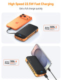 32000mAh Portable Power Bank with Built-in Cables – 22.5W Fast Charging Battery Pack with LED Display for iPhone, Samsung & USB Devices (Orange)