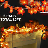 Fall Maple Leaf String Lights – 2 Pack 20FT (40 LED) Battery Operated Garland for Halloween & Thanksgiving Decor (Orange/Yellow, Waterproof)