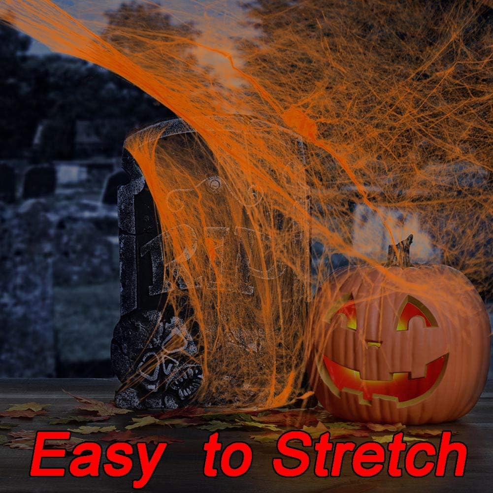 Halloween Orange Spider Web with Glow-in-the-Dark Effect – 250g Web + 37 Spiders + 2 Black Lights