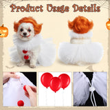 Dog Clown Halloween Costume – Red & White Pet Outfit with Neck Ruff, Skirt, Pompons, Balloons & Adjustable Straps