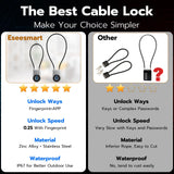 Bluetooth Fingerprint Cable Padlock with App Control, USB-C Rechargeable Smart Security Lock for Luggage, Locker & Travel Gear
