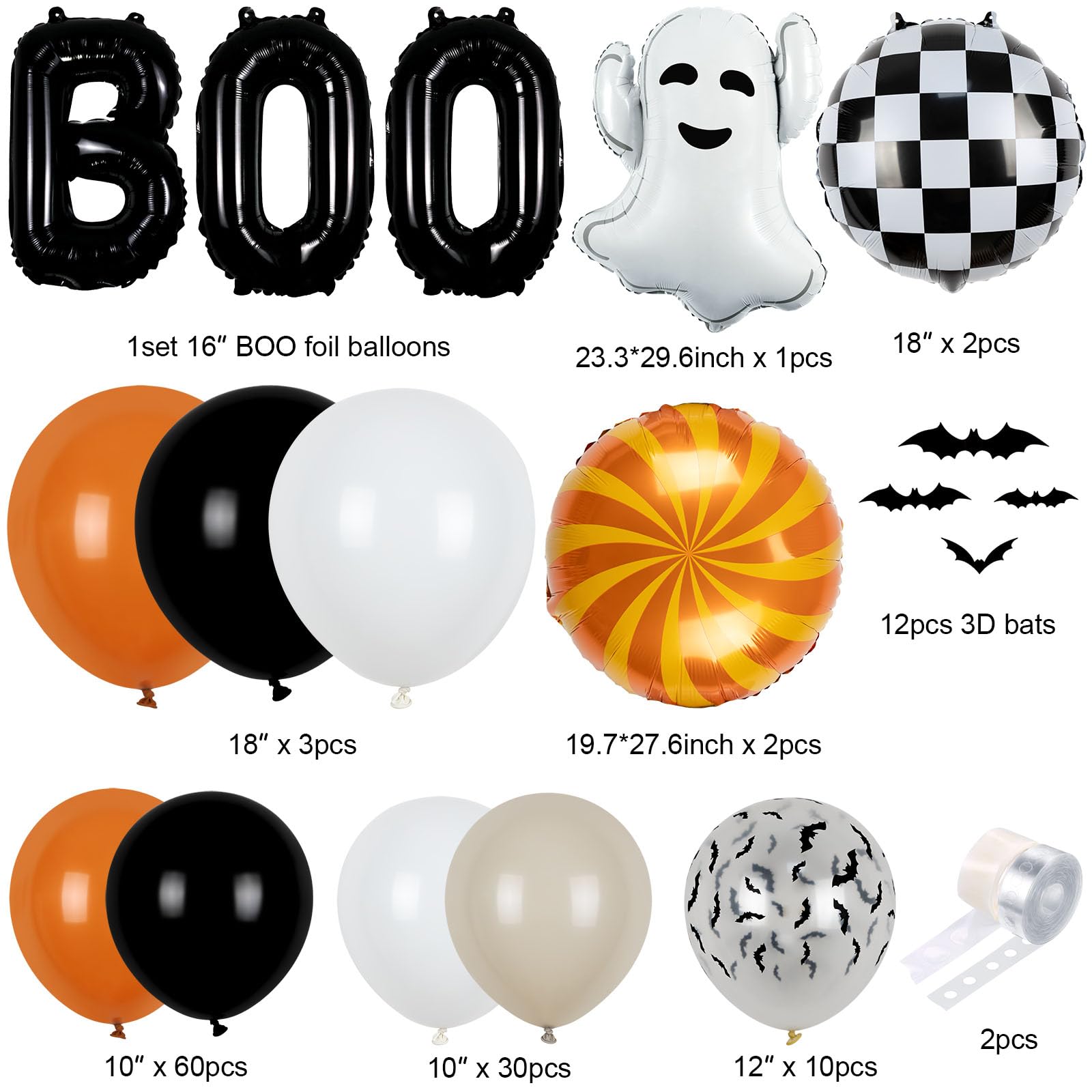 Halloween Baby Shower Balloon Garland Kit – Retro Burnt Orange, Black & White Boo Day Party Decorations