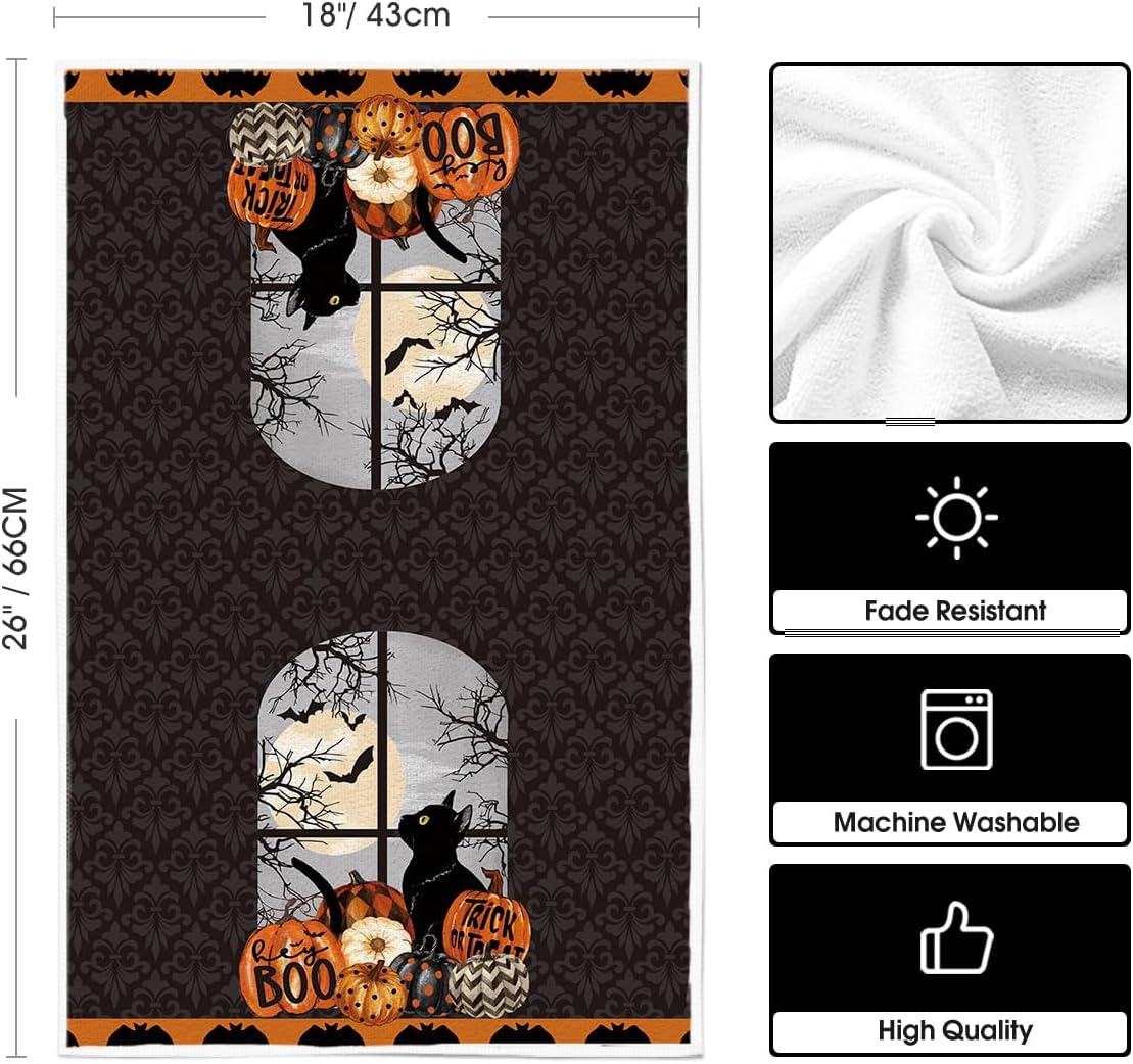 Black Halloween Kitchen Dish Towels – 2-Pack Ultra-Soft & Absorbent Tea Towels for Seasonal Kitchen Decor (18x26 Inches)